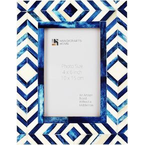 Handicrafts Home 4x6 Picture Frames - Vintage Farmhouse Decor Photo Frame for Wall Hanging Tabletop Living Room Desk Handmade Gift Decor, Blue White Quatrefoil