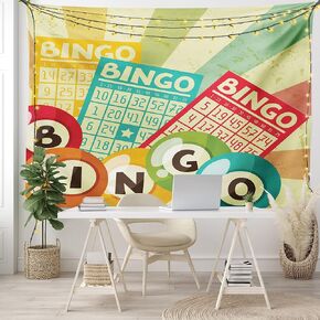 Ambesonne Vintage Tapestry, Bingo Game with Ball and Cards Pop Art Lottery Hobby Celebration Theme, Fabric Wall Hanging Decor for Bedroom Living Room Dorm, 28" X 23", Multicolor