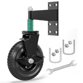 Gate Wheel with Brake, 8 Inch Heavy Duty Fence Gate Wheels for Wooden Gate and Metal Tube Gate, Support to 700 lbs, Spring-Loaded 360 Degree Rotation Gate Caster Kit - Black