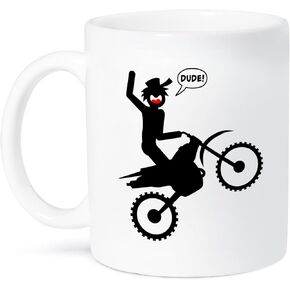 3dRose A Stickman Image On A Dirt Bike Riding A Wheelie And Getting Air Dude Two Tone Mug, 11 oz, Black