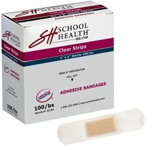 School Health - Clear Adhesive Bandages, Wound Care for Minor Cuts and Scrapes, Premium Adhesive Stays Secure with Movement or Perspiration, 100/Box (3/4" X 3", 100, Count)