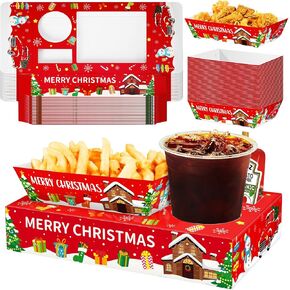 Jansun 36Pcs Christmas Movie Night Snack Trays Candy Popcorn French Fries Snack Trays Christmas Movie Boxes for Snacks Tray Xmas Party Supplies
