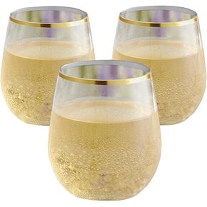 Oojami 36 piece Disposable Stemless Platic Wine Tumbler Cups Unbreakable Crystal Clear Gold Rim Plastic Wine Glasses elegant Drinkware for Wedding, Birthday, Indoor outdoor Pool 12 Ounce