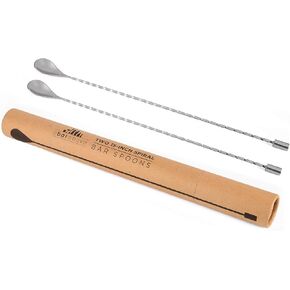 A Bar Above Long Spoon Bar Set – Spiral Handle Long Spoons for Stirring & Layering – Stainless Steel Spoons for Cocktail Set – Basic Professional or Home Bar Accessories (2 Pcs - 15")