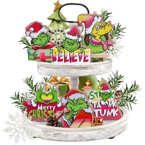 Merry Christmas Tiered Tray Decor, Xmas Cartoon Max Dog Tray Decorations Set, Stink Stank Stunk Believe Winter Wooden Signs, Funny Holiday Farmhouse Rustic Home Decor for Table Shelf Party