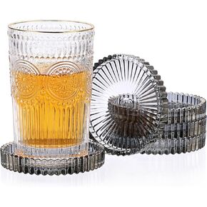 JUXYES 5 Pack Amber Tone Crystal Coasters Round Cup Mat, Glass Coasters for Drinks Coffee Tea Wine, Decorative Wine Bottle Coasters, Crystal Drink Coasters for Restaurant bar Kitchen Dining Table