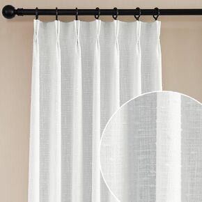 Pinch Pleat Semi Sheer Curtain for Bedroom,Back Tab Light Filtering Voile Window Drapes for Living Room, 2 Panels,40" W x90 L,White