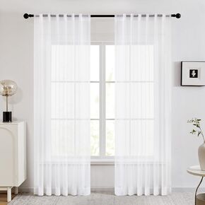 Deconovo White Sheer Curtains 72 Inch Length - Back Tab and Rod Pocket Sheer Curtains, Light Filtering Curtains for Bedroom (Pure White, 52W x 72L Inch, 2 Panels)