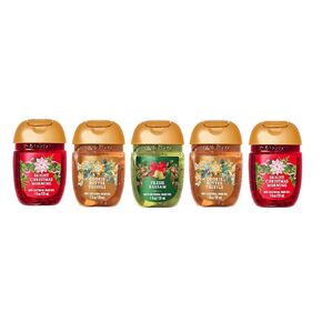 Bath + Body Works Home for the Holidays Hand Sanitizer - Set of 5 Mini Travel Size 1oz xmas Scents Pocket Sanitizers Stocking Stuffers - Fresh Balsam + Cookie Butter Truffle + Bright Christmas Morning