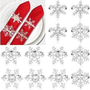24 Pieces Christmas Napkin Rings Snowflake Napkin Ring Holder Christmas Tree Napkin Ring Buckle Rhinestone Pearl Metal Napkin Holder for Christmas Wedding Holiday Table Decoration(Christmas Snowflake)