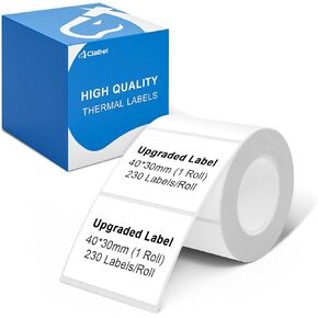 Clabel 1.57"x2.36" Label Maker Tape 220B Label Print Paper Standard Laminated Office Oil Proof Tearproof Labeling Tape for Address, Logo, Shipping, Barcodes,QR Code (100 Labels/Roll,6 Rolls)