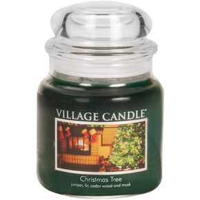 Village Candle Christmas Tree Medium Glass Apothecary Jar Scented Candle, (16oz), Green