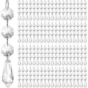 Nuogo 100 Pcs Christmas Hanging Crystals for Centerpieces Hanging Crystal Beads Chandelier Clear Crystal Garland Ornament Pendants Crystal Beads for Christmas Tree Wedding Party Home DIY Decoration