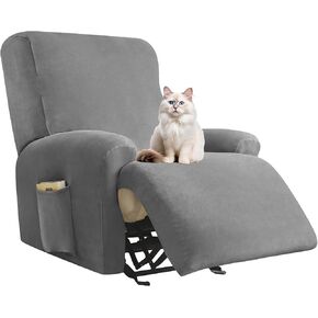 Deisy Dee 4-Piece, 1 Seat Recliner Cover, Soft Velvet Recliner Chair Covers- Stay-in-Place Slipcovers for Recliner Chair (Turqouise) in Kuwait