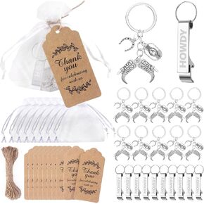 50 Sets (201 Pcs)Cowboy Western Party Favors Western Keychain Cowboy Hat Boot Horseshoe Bulk, Western Bottle Opener Keychain Bulk with Organza Bags Thank You Tags and Rope for Guests and Celebrations