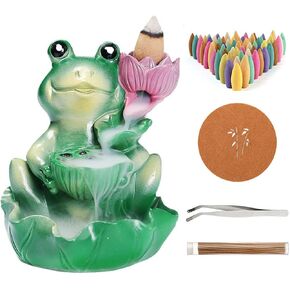 Frog Backflow Incense Burner Waterfall Incense Holder Ceramic Handmade Backflow Incense Burner with 20 Backflow Incense Cones 30 Incense Stick Frog Decorations for Home Birthday Gift for Friends