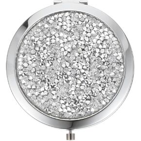 LALAFINA Rhinestone Compact Mirror Round Compact Cosmetic Mirror Pocket Makeup Mirror Portable Handheld Mirror Travel Mirror for Women