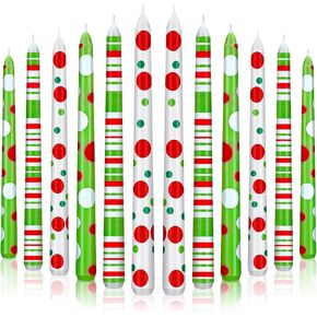 12 Pcs Christmas Taper Candles Green and Red Christmas Unscented Dripless Candlesticks Xmas Tall Candlesticks for Family Winter Holiday Party Dinner Table Decorations Gift in Kuwait