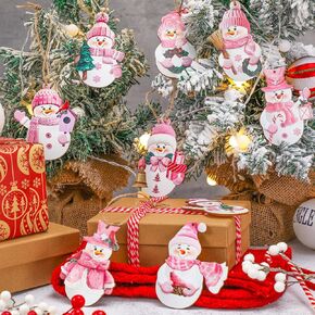 36 Pcs Snowman Christmas Tree Ornaments Wooden Hanging Decoration Farmhouse Snowman Hanging Ornaments Christmas Tree Wood Crafts Holiday Pendant with Rope for Winter Xmas Party Supplies
