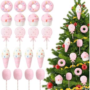 20 Pcs Christmas Felt Wool Dessert Ornaments Set Christmas Tree Felt Hanging Ornament Lollipop Cotton Candy Cupcake Ice Cream Donut Ornament Holiday Felt Donut Ornaments (Macaron)