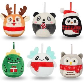 3.15’’ Mini Plush Christmas Tree Ornament, 6 Pack Cute Plushies Collectible Soft & Squishy Small Stuffed Animal Toy - Stocking Stuffers, Gift for Kids