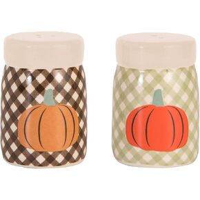Transpac Dolomite Brown Harvest Grateful and Thankful Set of 2 salt and pepper, One Size