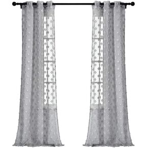 Lush Decor Navy Textured Dot Grommet Sheer Window Curtain Panel Pair, 84" x 38