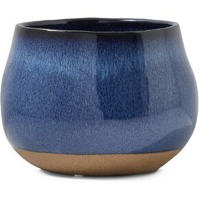 Serene Spaces Living Dark Blue Potter's Ceramic Vase, Decorative Pottery Vases for Flowers Ideal for Shelf Decor at Home or Weddings, Measures 6" Tall and 8.5" Diameter