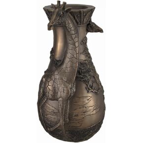 16.87 Inch Cold Cast Bronze Color Safari Giraffes Vase Home Decor