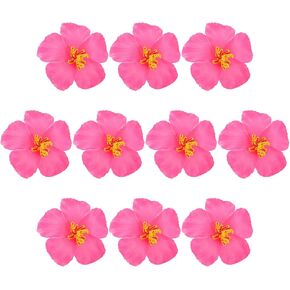 PRETYZOOM 10pcs Hibiscus Flowers Artificial Tropical Faux Flowers Pink Hibiscus Flower Vivid Flowers DIY Craft Tabletop Decoration Theme Hula Girls Hair Accessory