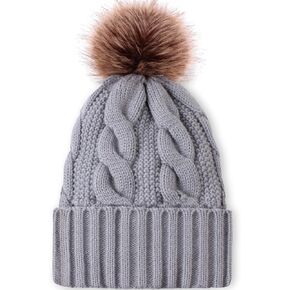 Womens Winter Beanie Hat - Winter Soft Hat for Women Pompom Warm Knit Hats with Cozy Faux Fur Lined