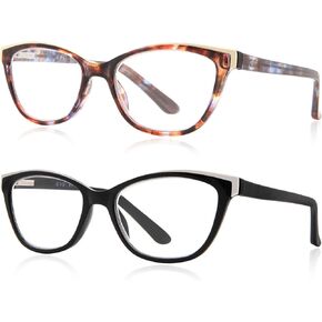 2 Pack Cat Eye Reading Glasses for Women Blue Light Blocking Readers Ladies Computer Eye Glasses Spring Hinges