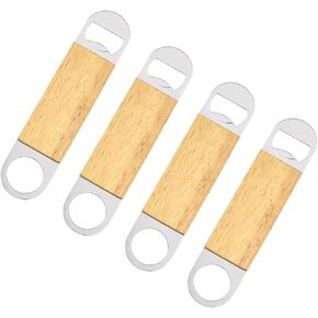 فتاحة زجاجات بيرة خشبية - 4 قطع فتاحة زجاجات مسطحة من الفولاذ المقاوم للصدأ بمقبض خشبي يناسب الاستخدام المنزلي للمطبخ - فتاحة زجاجات النادل - (1.26 بوصة × 0.51 بوصة، لون خشبي) in Kuwait