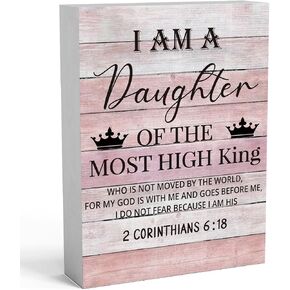 Motivational Bible Verse Wooden Box Sign 6 X 8 Inch, I am a Daughter of the Most Christian Pink Wood Box Sign Art Desk Decor Rustic Plaque for Wall Shelf Tabletop Decoration Home Office