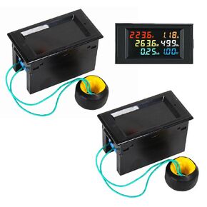 2 Pack AC Display Meter, 80-300VAC 100A Digital Multimeter, Voltmeter Watt Meter Current Ammeter, Power Factor Tester, 110V 220V Energy Monitor, Digital Color LCD Display, Data Memory