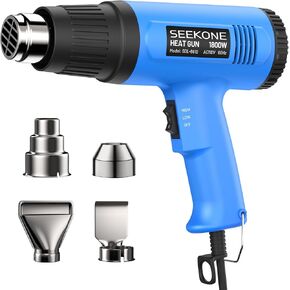 SEEKONE Heat Gun, 1800W Heavy Duty Hot Air Gun Kit Dual-temperature Setting 572℉&1112℉, Hot Heat Gun with Overheat Protection, 4 Nozzles Included, for Shrinking PVC, Stripping Paint, Crafts (5.2ft)