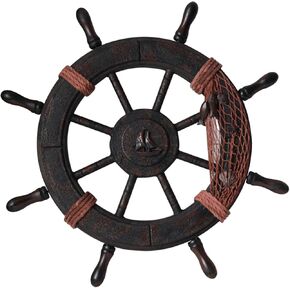 Vintage Ship Wheel Wood Wall Hanging Home Decor Pirate Steering, 45x4x45cm
