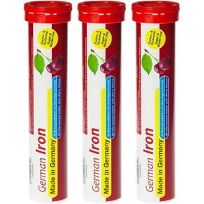 T&D German Iron 14 mg - 60 Vegan Drink Effervescent Tablets - Cherry Flavor - Made in Germany