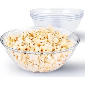 150 oz Clear Plastic Serving Bowls (4 Pack) Disposable Candy Dishes, Buffet Containers for Chips, Popcorn Snacks, Mints, Salad Bar, Punch, Snack Bowl Parties, Office Desk, Bridal Shower Party Supplies