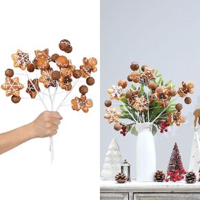 RoseCraft 4PCS Baking Christmas Decorations, 17.7Inch Tree Topper, Artificial Branch Ornaments Christmas Tree Gingerbread Decorations Twigs, for Home Holiday Indoor Vase Arrangement Xmas Party Decor