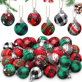 36 Pieces Christmas Ornaments Tree Decorations Red Green White Christmas Ball Ornaments Set Buffalo Plaid Ball Ornaments 1 Inch Decorative Hanging Ornament Bulk for Xmas Holiday Party Decor