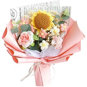 BSRTOP Completed Crochet Flower Bouquet: Artificial Flower Handmade Knitted Sunflower Bouquet for Festival Wedding Anniversary Thanksgiving