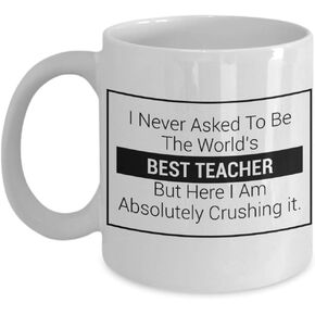 Unique Coffee Mug Teacher Gift Ideas for Birthday or Christmas.I Never Asked To Be The World’s Best Teacher But Here I Am Absolutely Crushing it