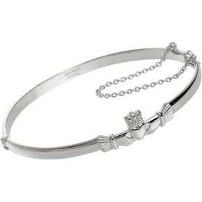 GALWAY 925 Sterling Silver & Gold Claddagh Bangle Bracelet - Hypoallergenic Irish Jewelry and Gift for Women