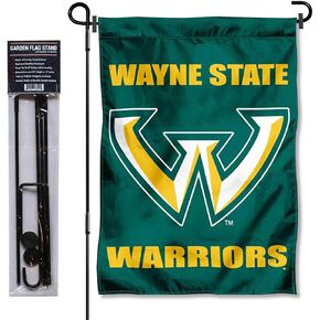 College Flags & Banners Co. Wayne State Warriors Garden Flag with Pole Stand Holder