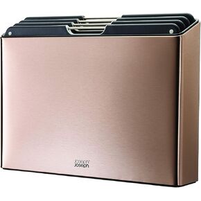 Joseph Joseph Folio 4-Piece Color coded Cutting Board Set, Steel Slimline Case for Organized Kitchen Storage, Large, Rose Gold