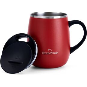 GRANDTIES Insulated Coffee Mug with Handle - Sliding Lid for Splash-Proof 16 oz Wine Glass Shape Thermos Tumbler with Double Walled Vacuum Stainless Steel to Keeps Beverages Hot or Cold - Pearl