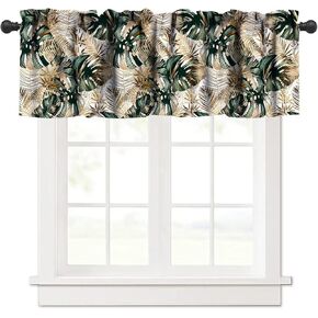 Tropical Leaves Valances Curtains Palm Leaf Windows Short Curtain Valance for Kitchen Bedroom Bathroom Decor with Rod Pocket, One Panel 54X18 Inches
