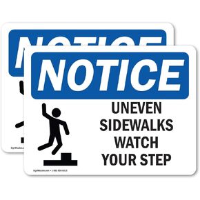 (2 Pack) Uneven Sidewalks Watch Your Step Sign With Symbol OSHA Notice Sign 5 Inch X 3.5 Inch Vinyl Label Decal Sticker Weather Resistant, UV Protected for Workplace, Made in the USA