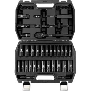 3/8" Impact Socket Set,74pcs Drive 6-Point Deep Socket Wrench Set With 72 Tooth Count Ratchet, Standard SAE 5/16" - 7/8" & Metric 8mm - 22mm,Socket Set For Home Use And Automotive Repair.